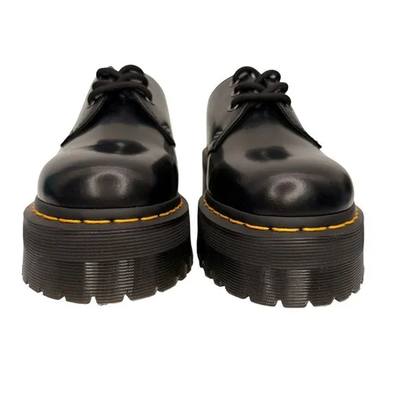 Dr. Martens Quad Black Leather Platform Derby shoes 1461 Unisex M 8 / W 9 - Picture 4 of 10